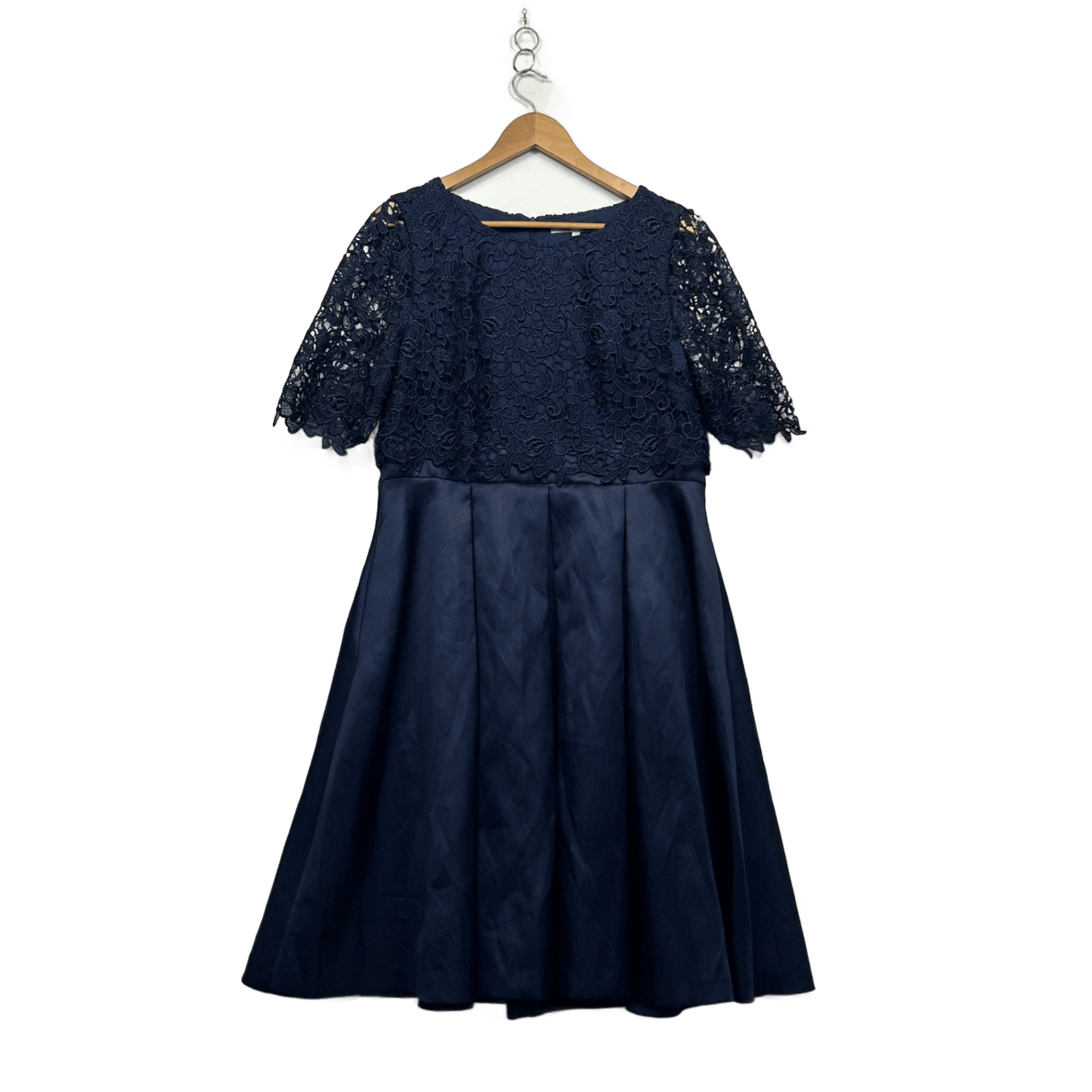 Review Womens Navy Overlay Lace Fit & Flare Cocktail Dress Size 16