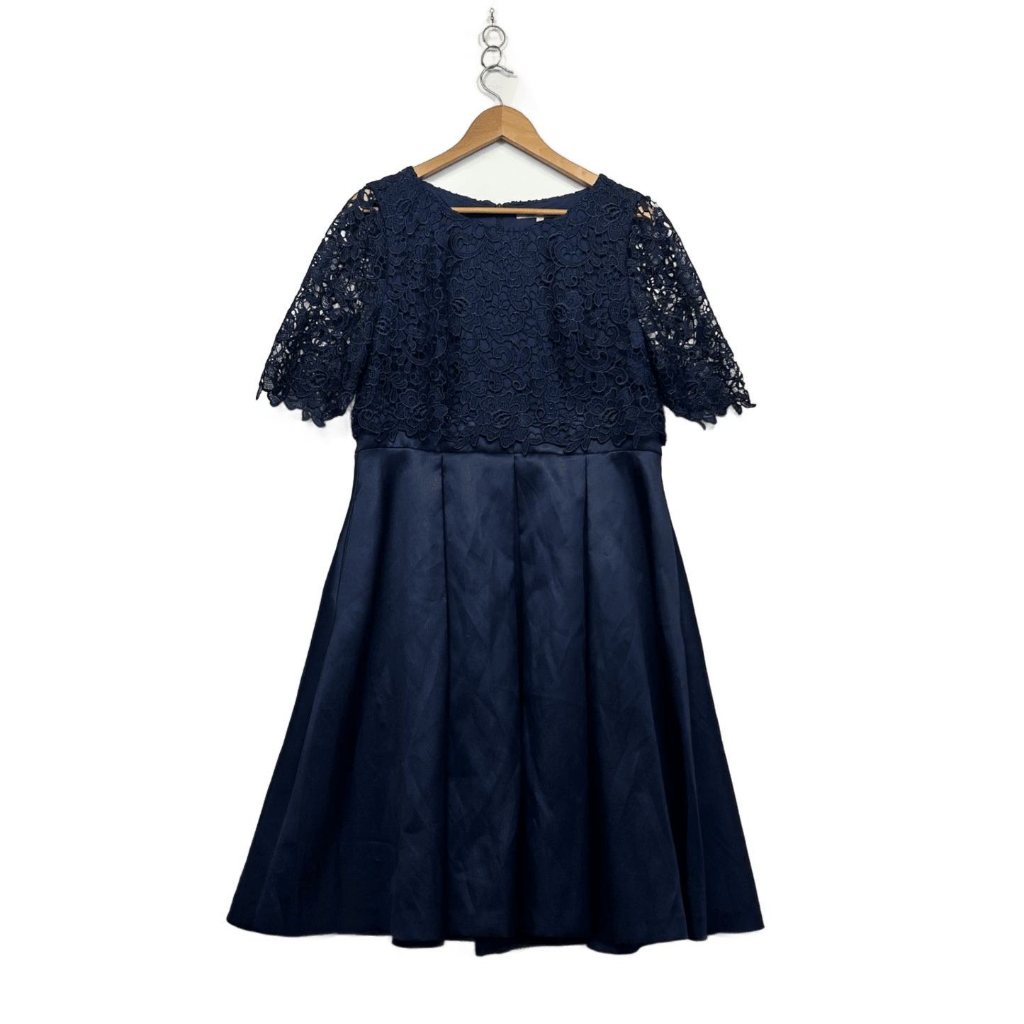 Review Womens Navy Overlay Lace Fit & Flare Cocktail Dress Size 16