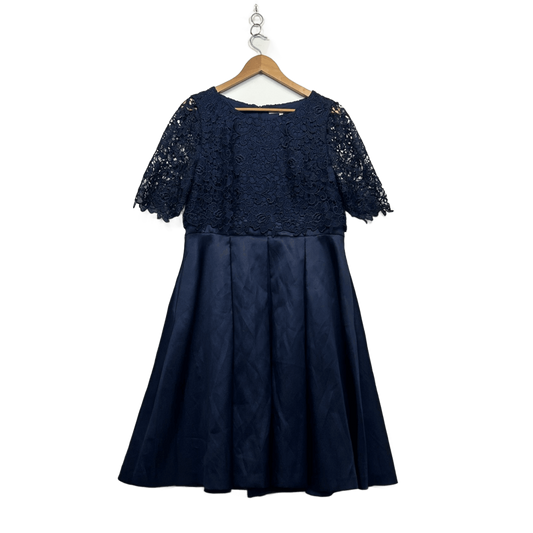 Review Womens Navy Overlay Lace Fit & Flare Cocktail Dress Size 16
