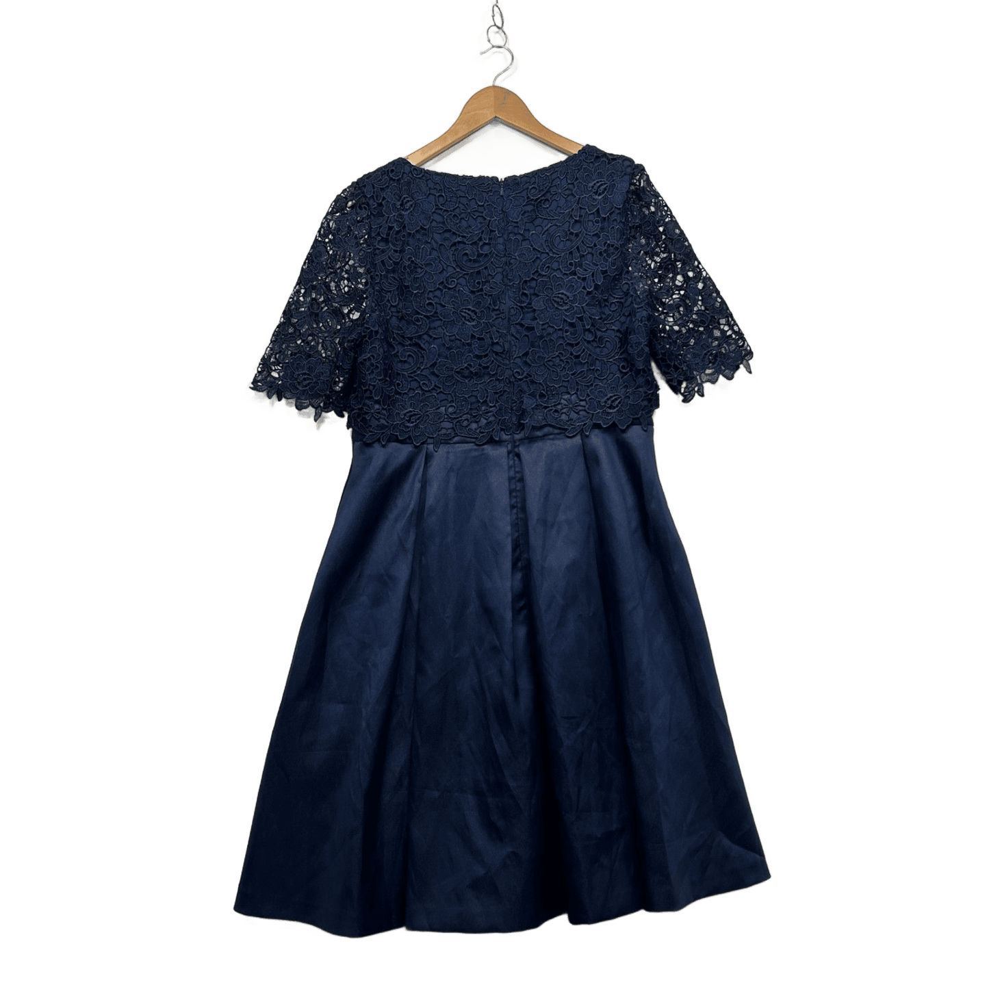 Review Womens Navy Overlay Lace Fit & Flare Cocktail Dress Size 16