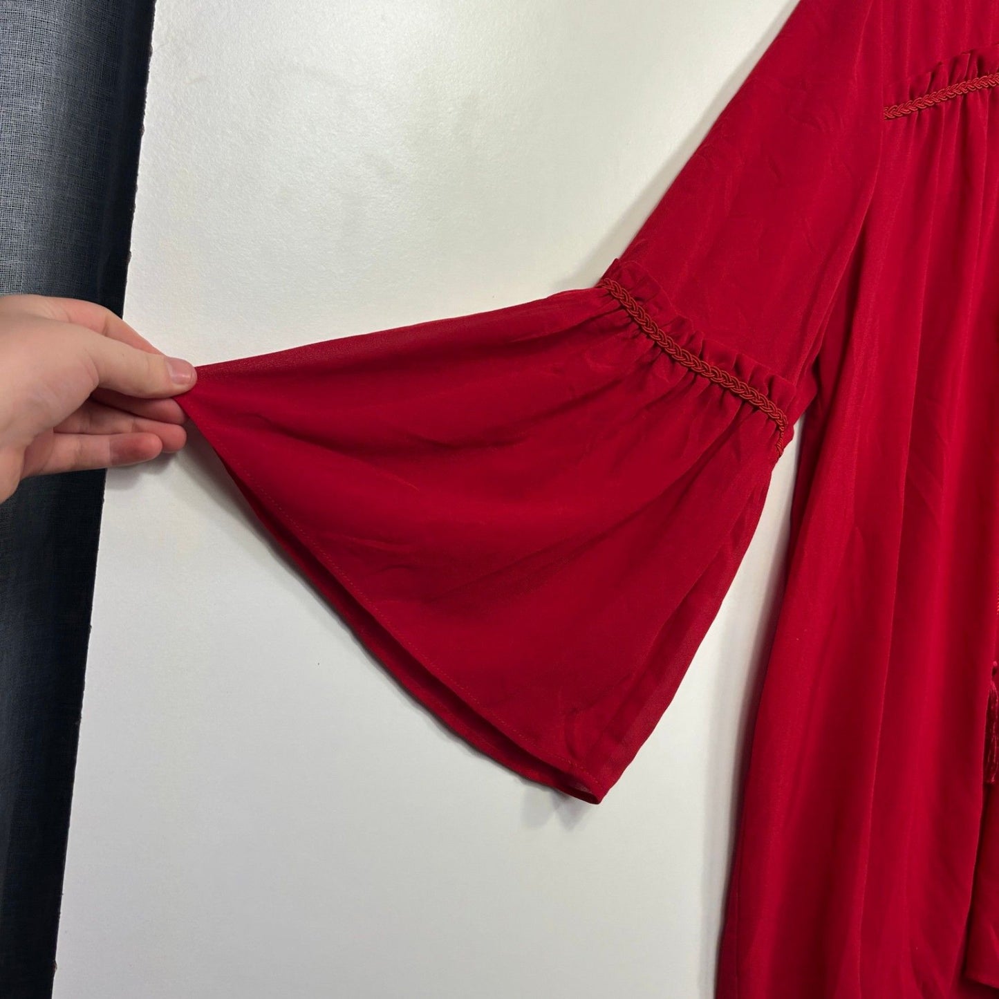 New Suzanne Grae Red 3/4 Bell Long Sleeve Boho Blouse Top Size 14