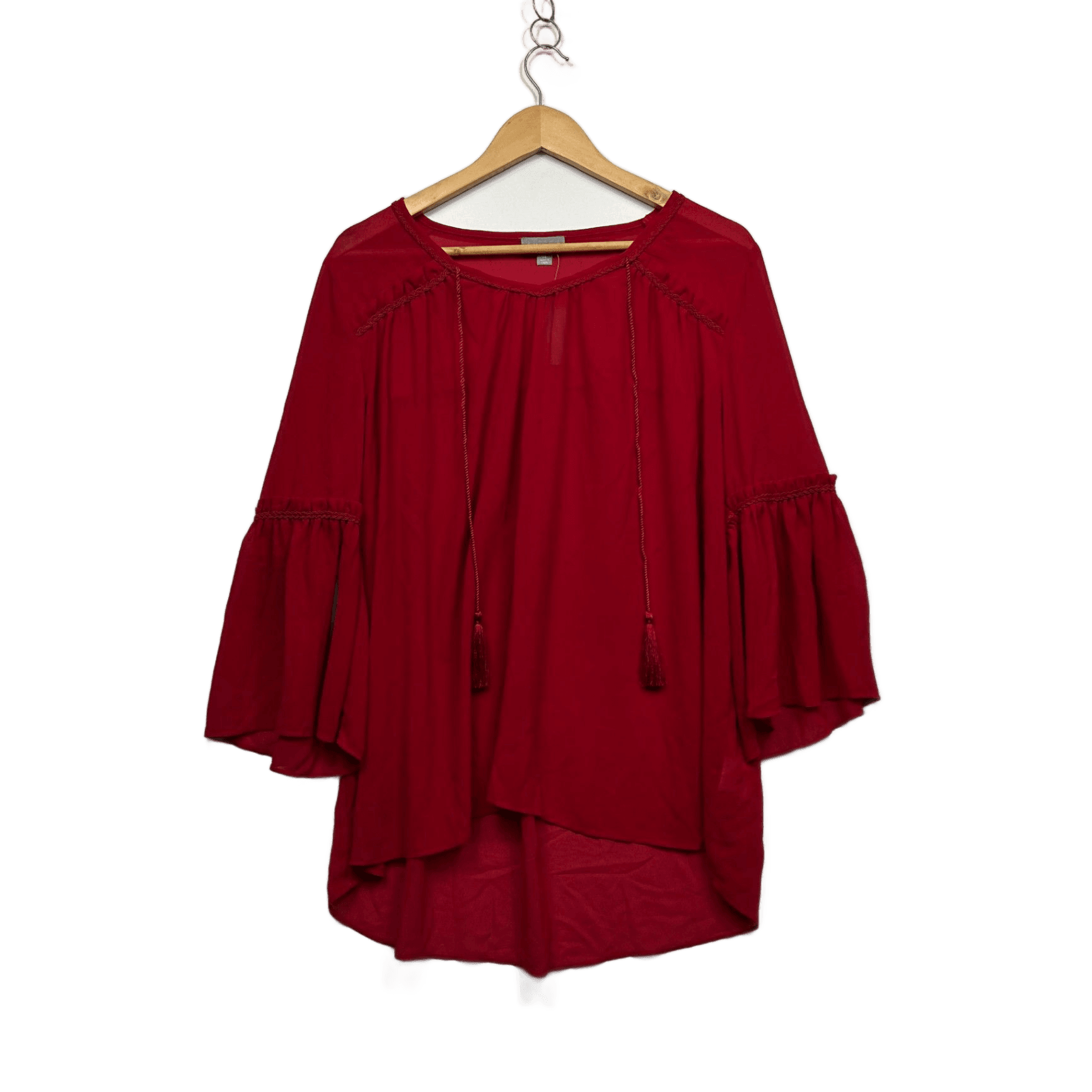 New Suzanne Grae Red 3/4 Bell Long Sleeve Boho Blouse Top Size 14