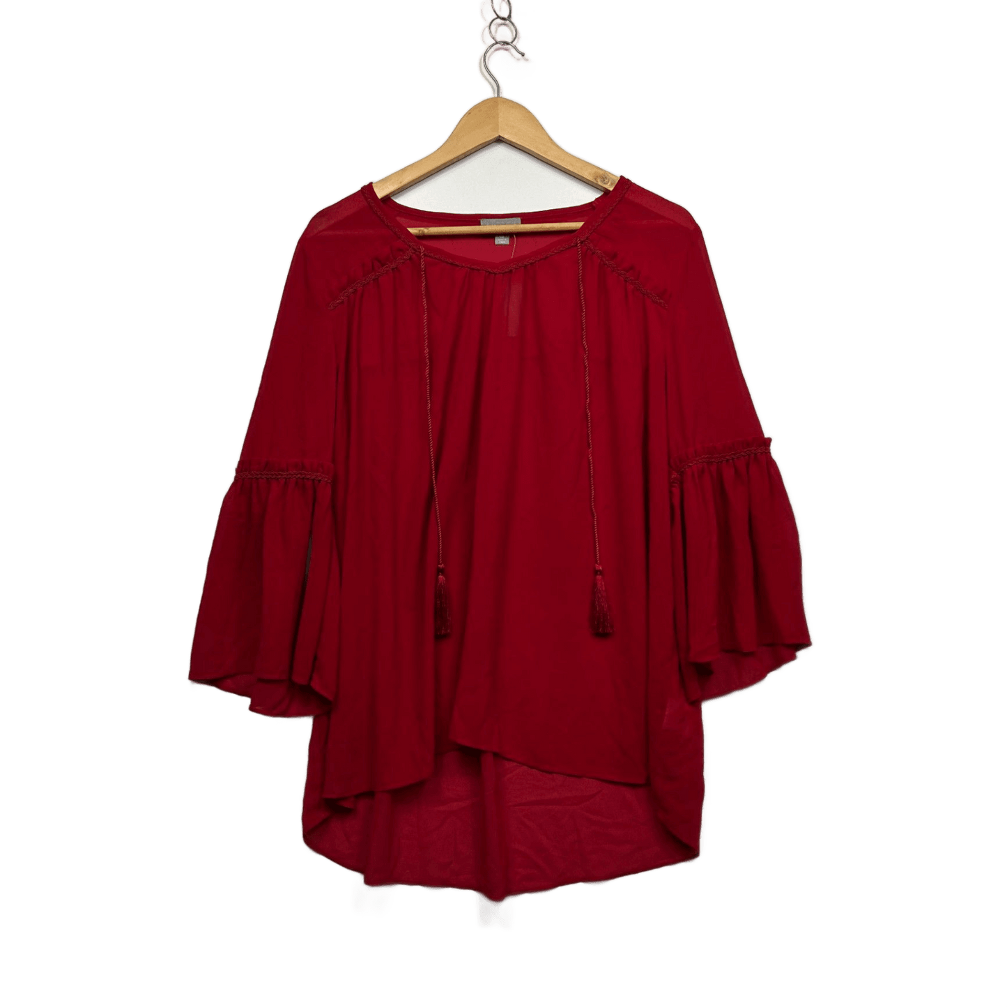 New Suzanne Grae Red 3/4 Bell Long Sleeve Boho Blouse Top Size 14