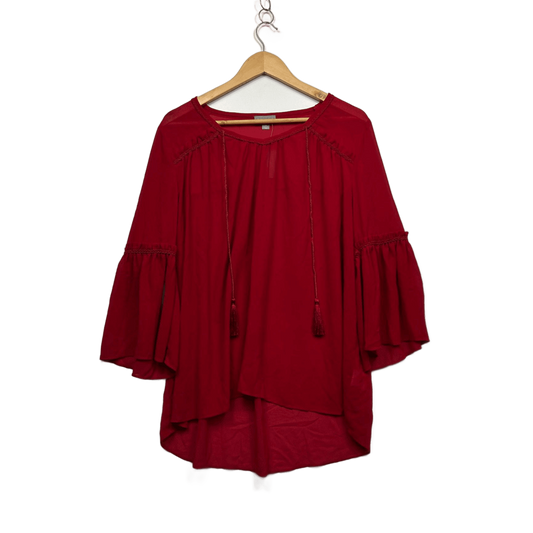 New Suzanne Grae Red 3/4 Bell Long Sleeve Boho Blouse Top Size 14