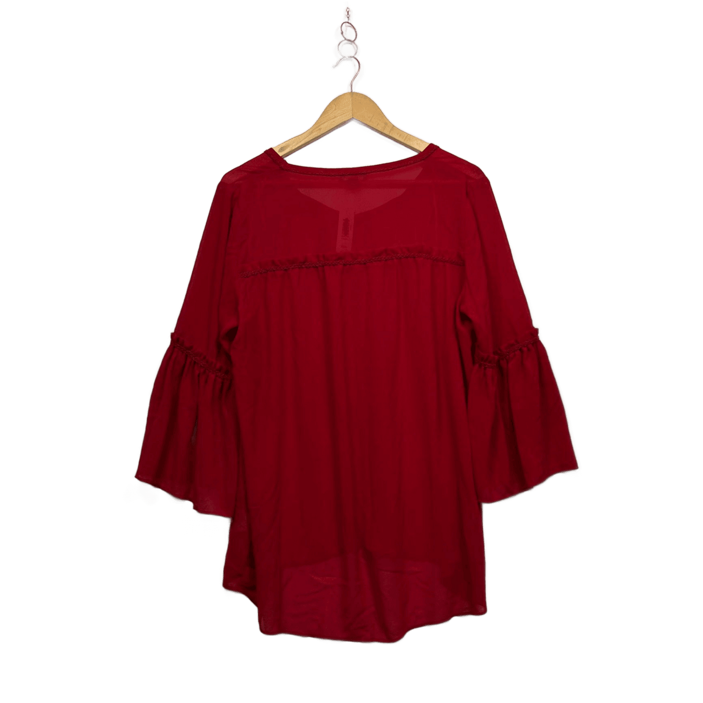 New Suzanne Grae Red 3/4 Bell Long Sleeve Boho Blouse Top Size 14