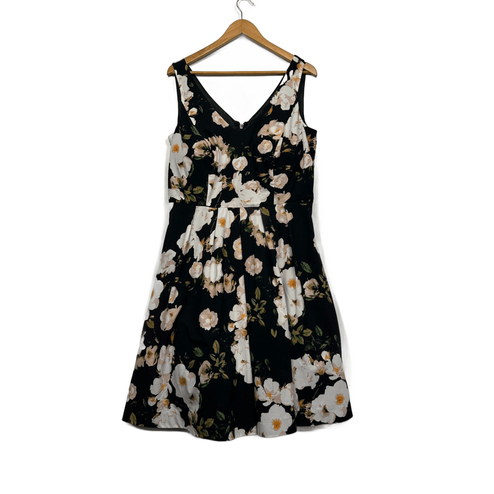 City Chic  Black White Floral Sleeveless Fit & Flare Dress Size 14 Plus XS