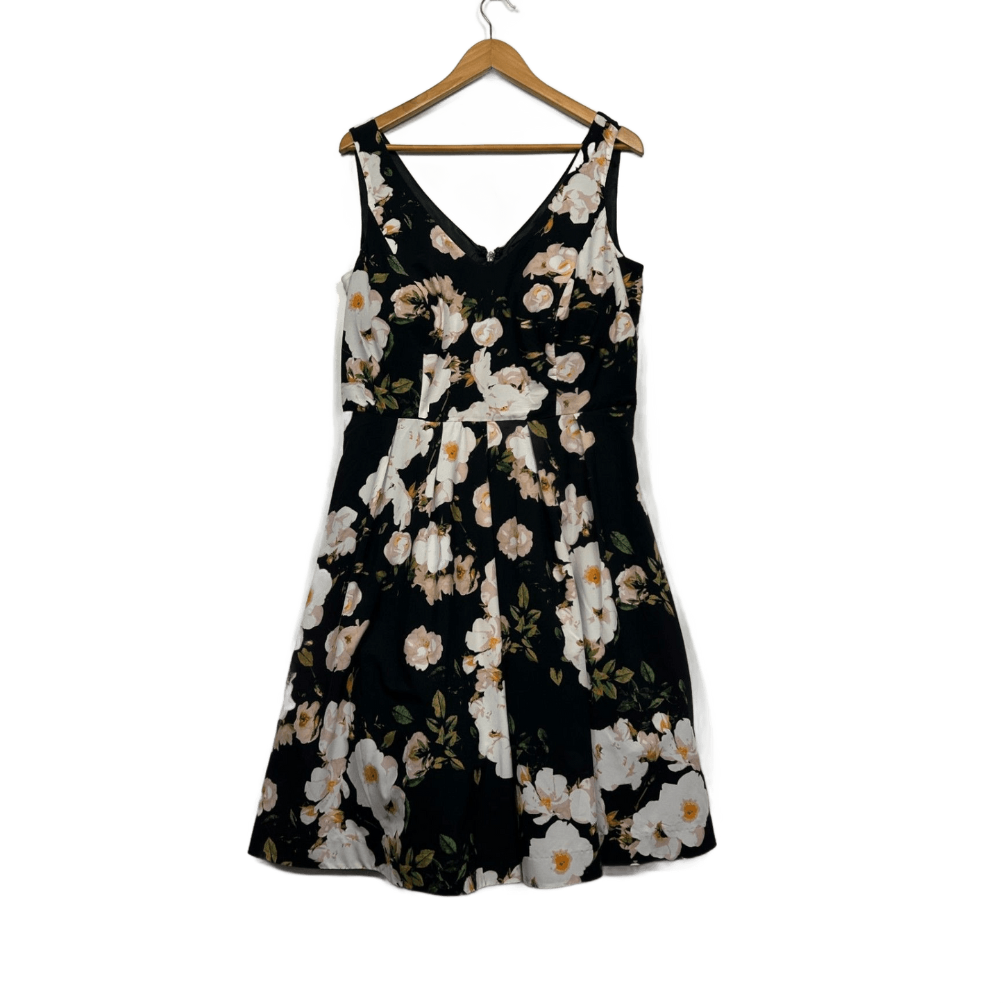 City Chic  Black White Floral Sleeveless Fit & Flare Dress Size 14 Plus XS