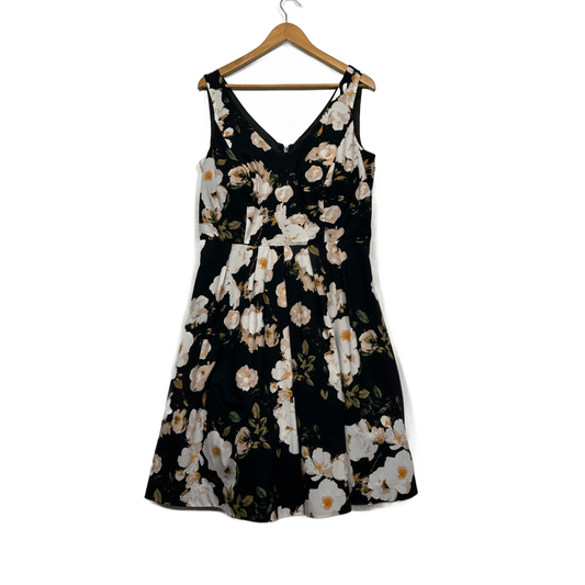 City Chic  Black White Floral Sleeveless Fit & Flare Dress Size 14 Plus XS