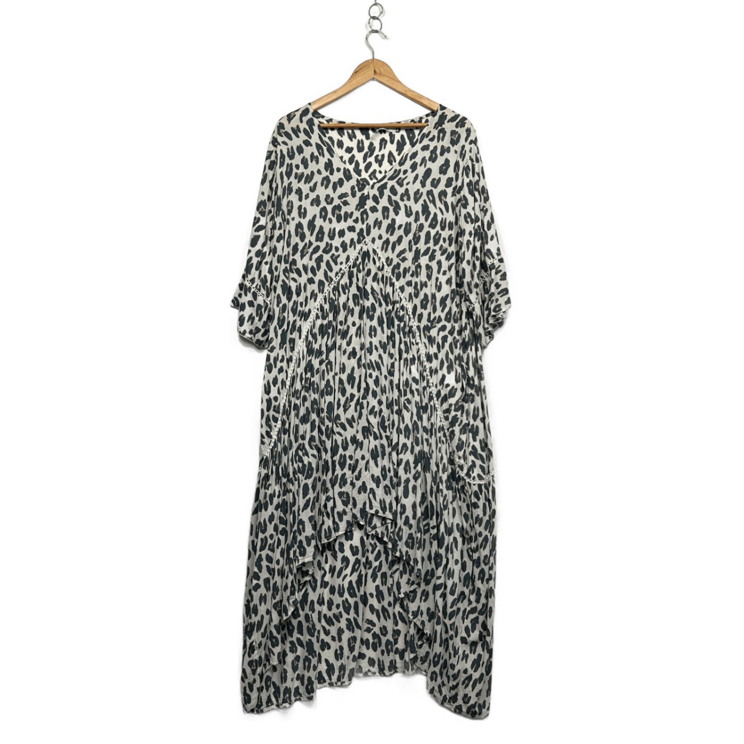 Vine Apparel Beige Black Animal Print Sleeve Peak Maxi Dress Size M/L 12 14