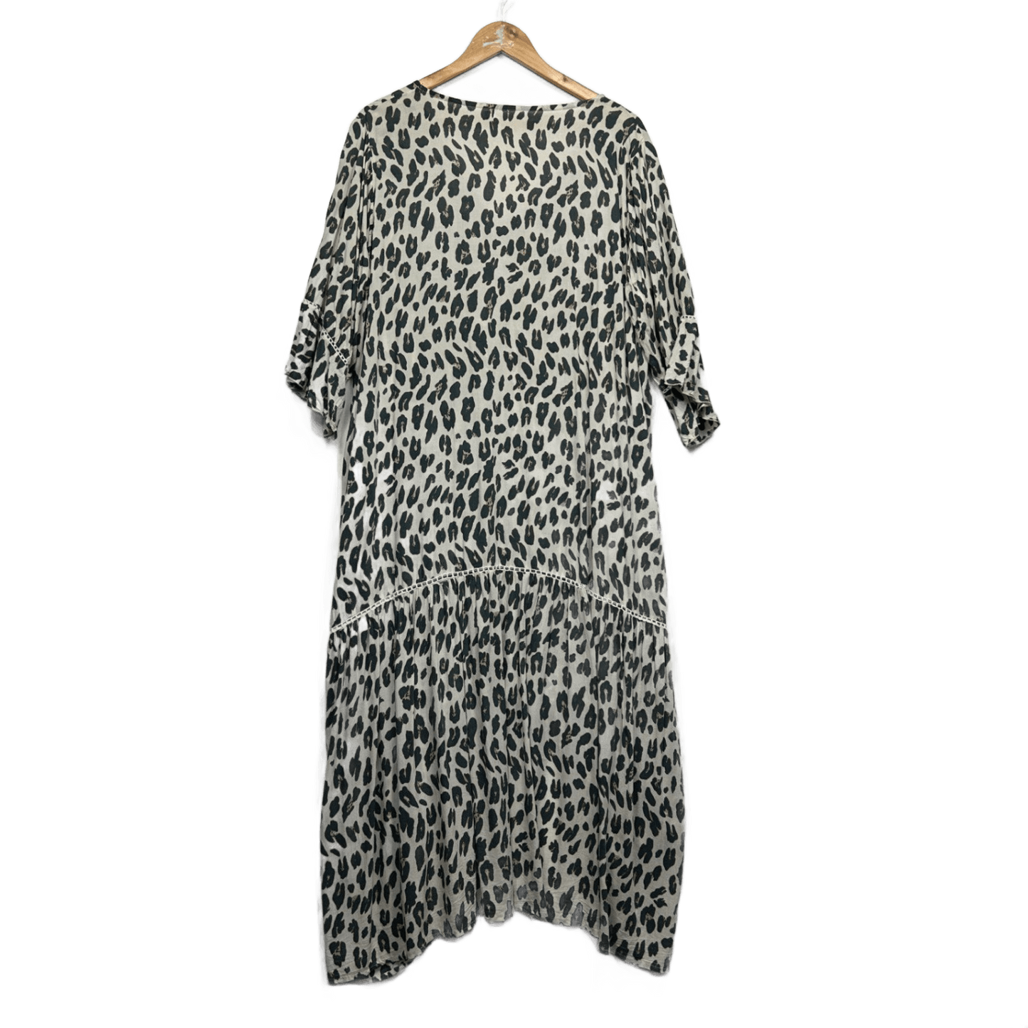 Vine Apparel Beige Black Animal Print Sleeve Peak Maxi Dress Size M/L 12 14