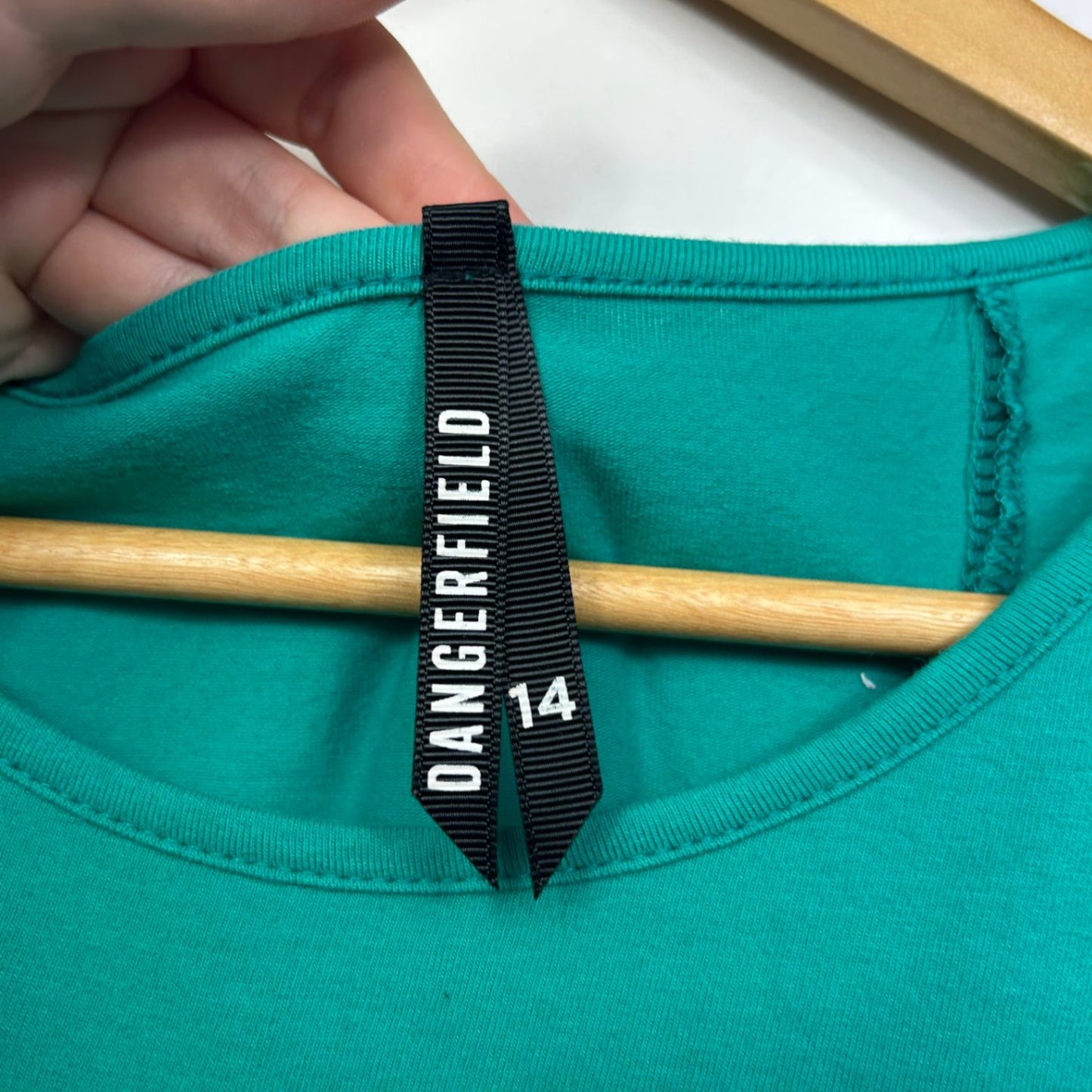 Dangerfield Green Short Sleeve Cropped Back Layered T-Shirt Size 14