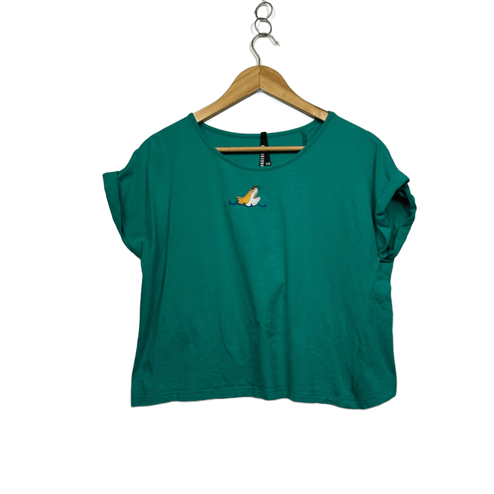 Dangerfield Green Short Sleeve Cropped Back Layered T-Shirt Size 14