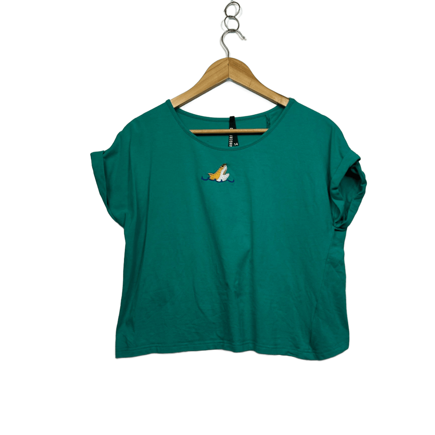 Dangerfield Green Short Sleeve Cropped Back Layered T-Shirt Size 14