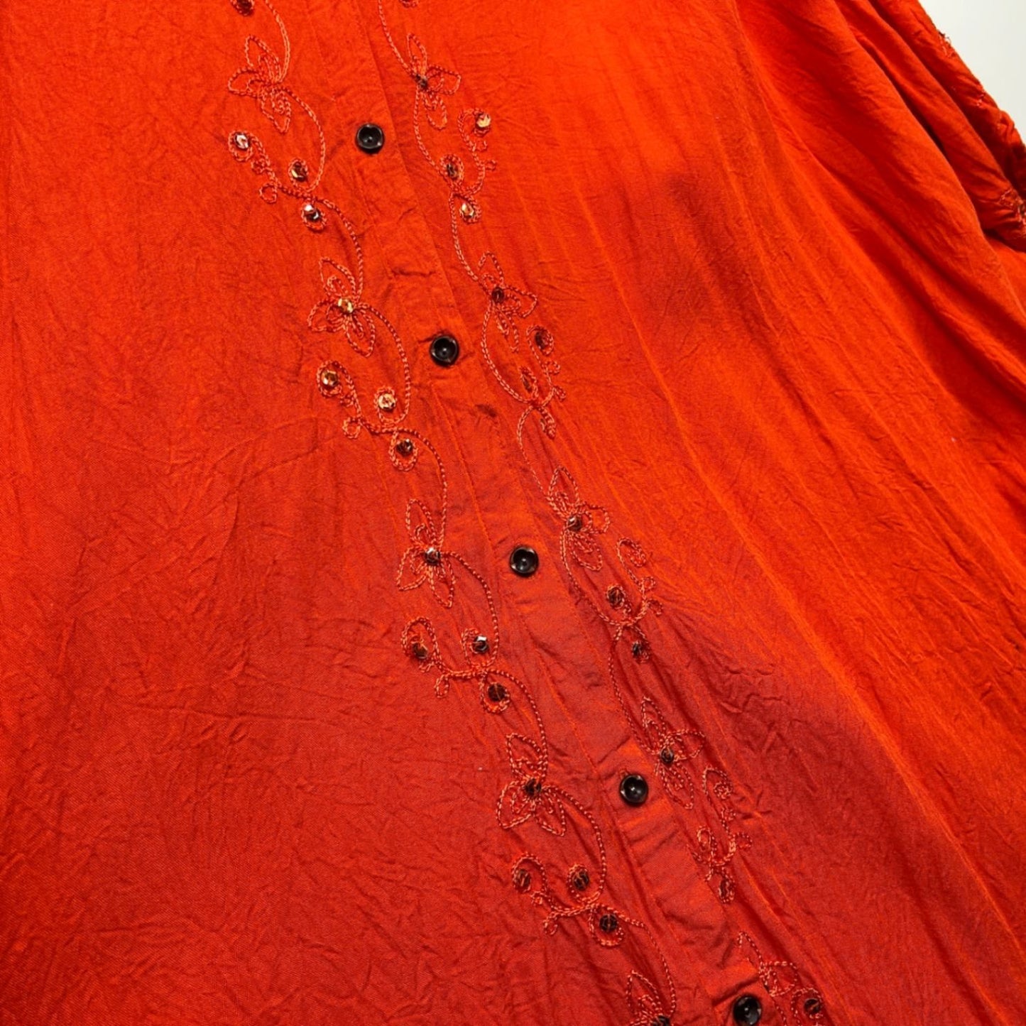 Red Rayon Embroidered Sequin Button Up Top Shirt Size 16 18 XL