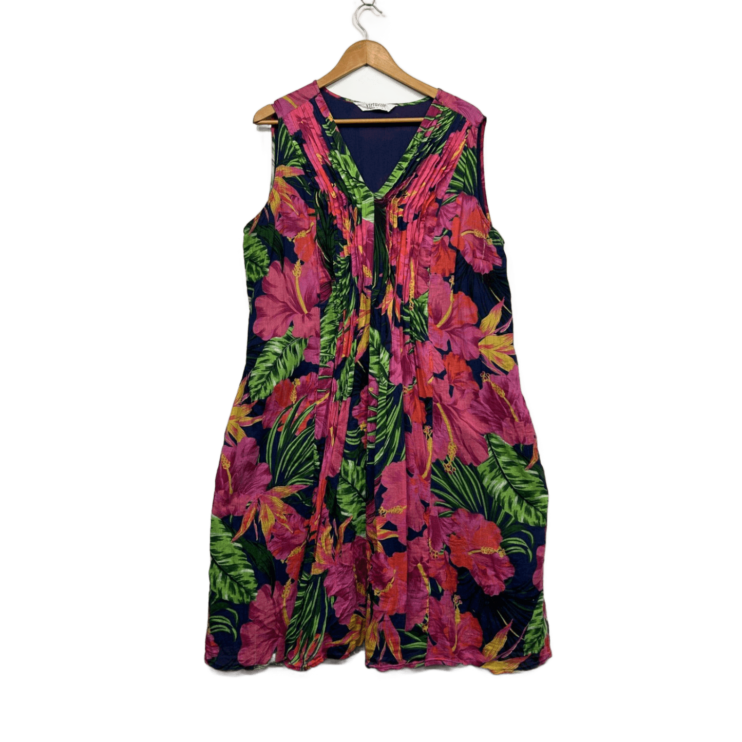 Virtuelle Sleeveless Multicoloured Floral Tropical Maxi Dress Pockets Size 16