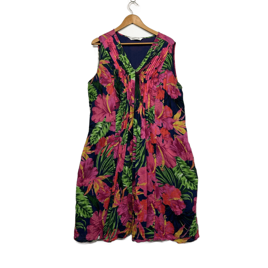 Virtuelle Sleeveless Multicoloured Floral Tropical Maxi Dress Pockets Size 16