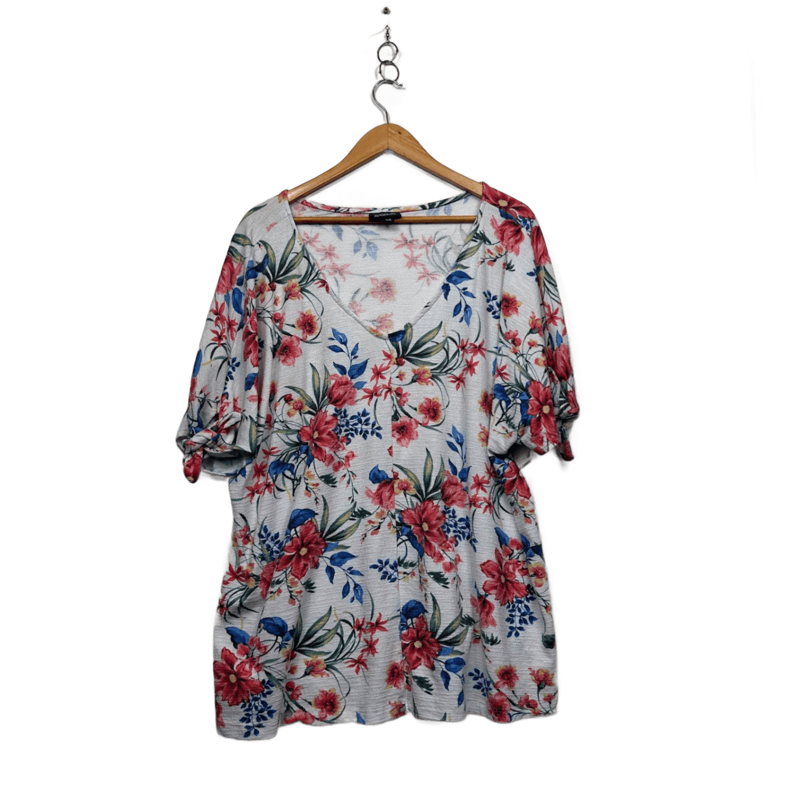 Autograph White Multicoloured Short Sleeve Floral Top Size 22