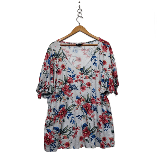 Autograph White Multicoloured Short Sleeve Floral Top Size 22