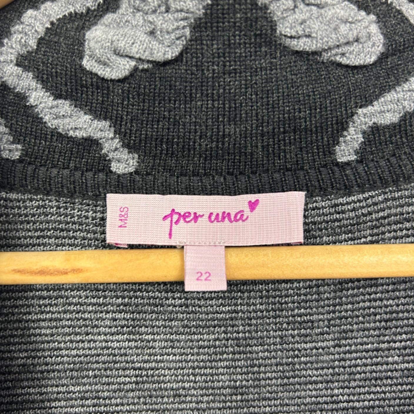 Per Una M&S Black Floral Wool Blend Long Sleeve Coat Jumper Size 22