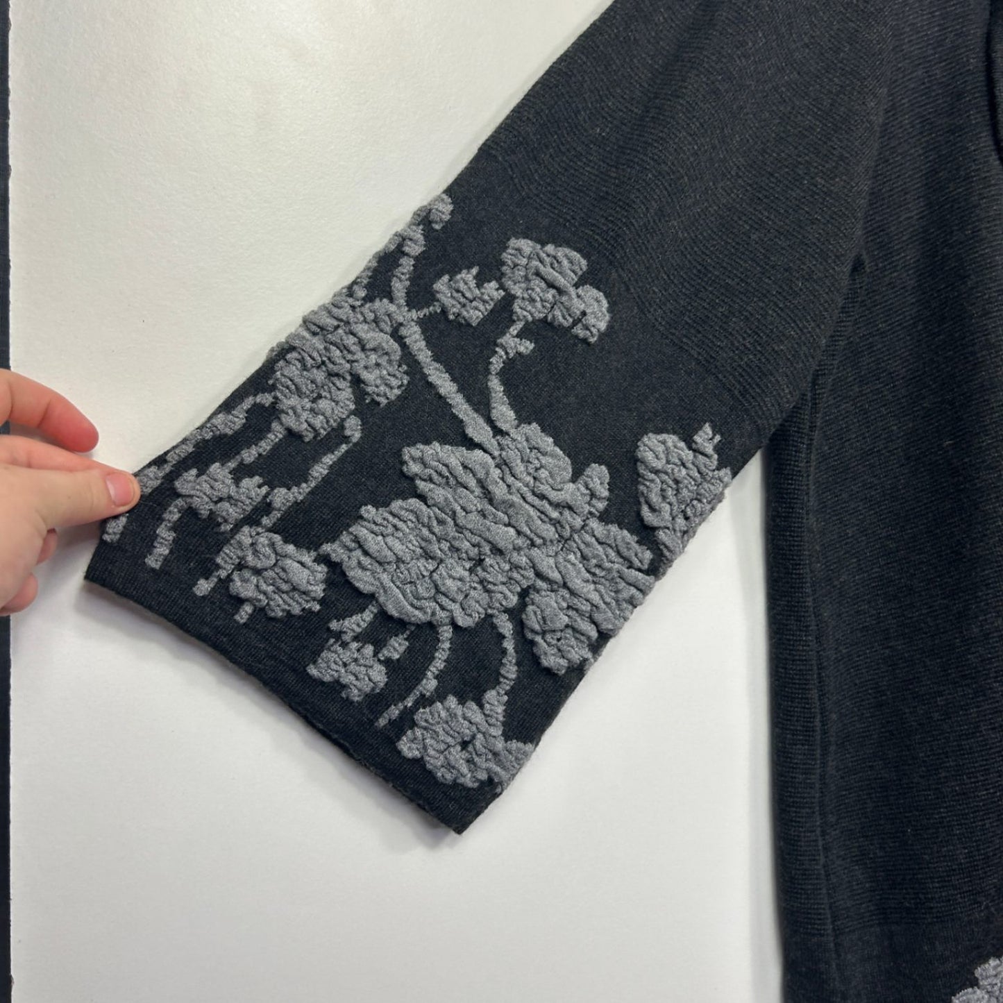 Per Una M&S Black Floral Wool Blend Long Sleeve Coat Jumper Size 22