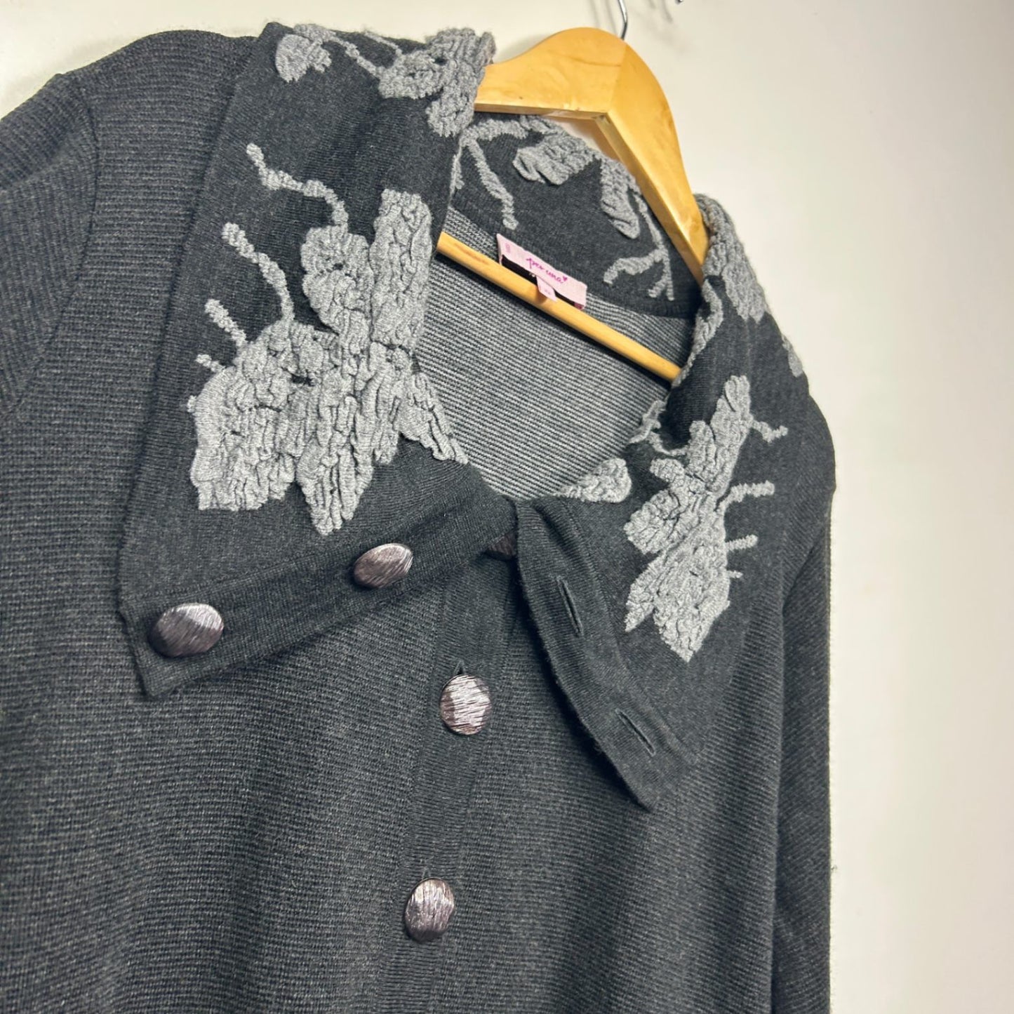 Per Una M&S Black Floral Wool Blend Long Sleeve Coat Jumper Size 22