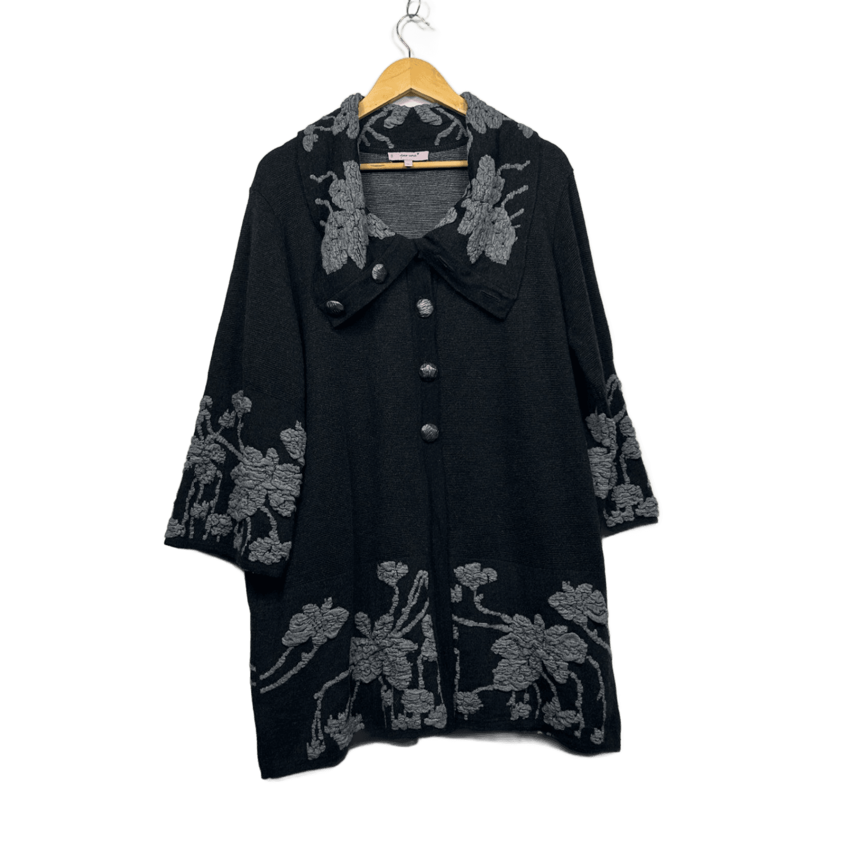 Per Una M&S Black Floral Wool Blend Long Sleeve Coat Jumper Size 22