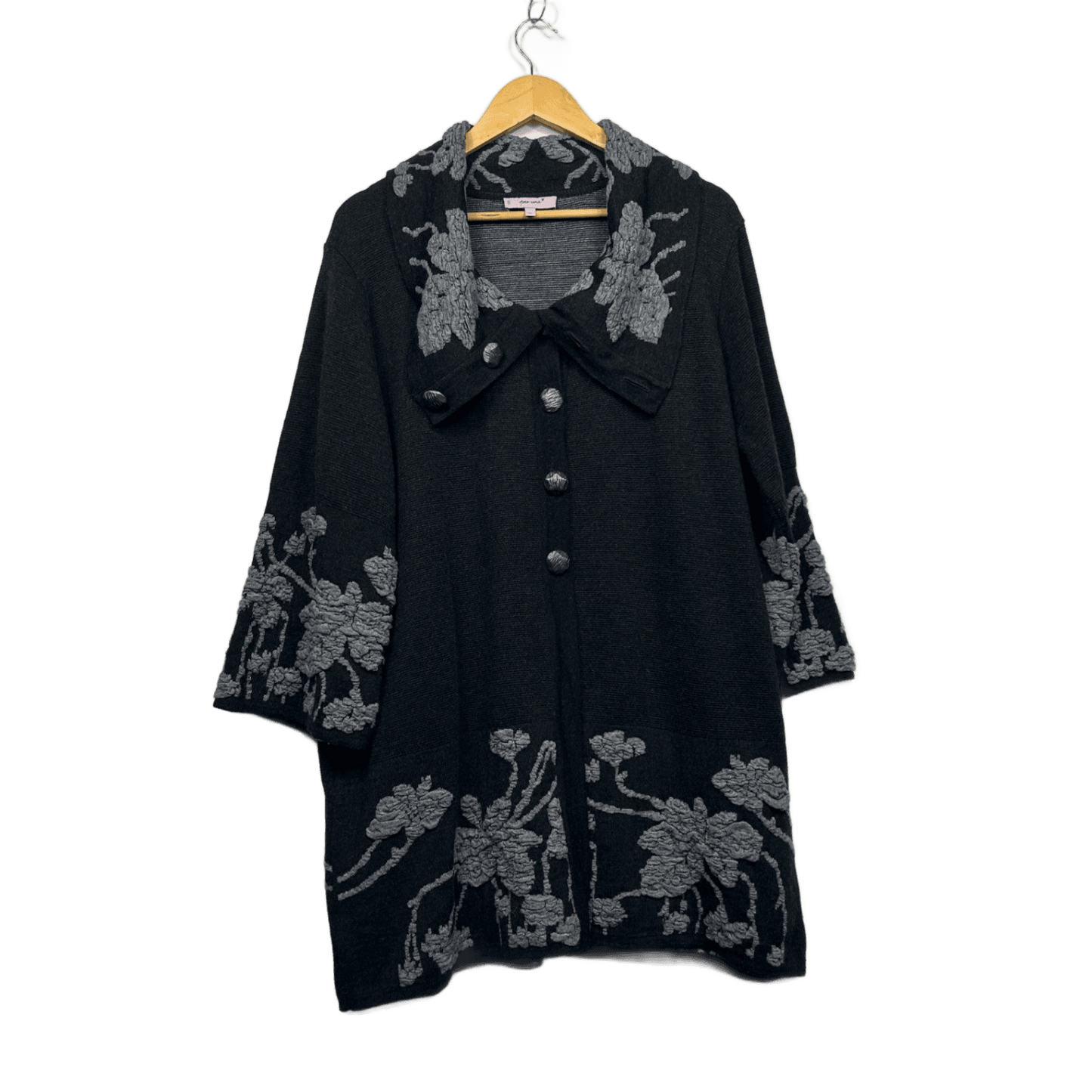 Per Una M&S Black Floral Wool Blend Long Sleeve Coat Jumper Size 22