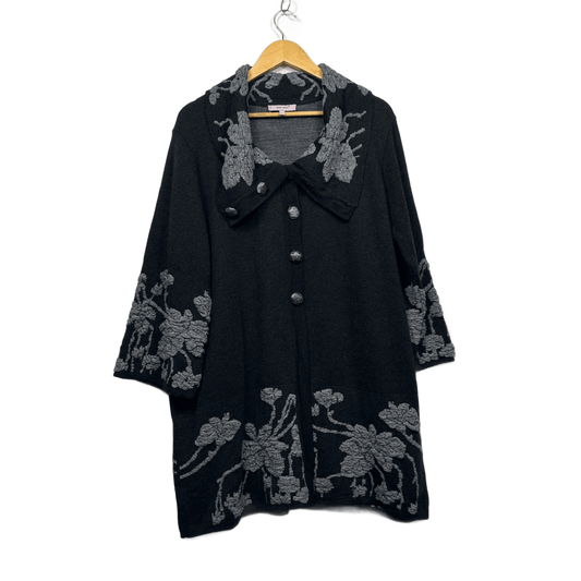 Per Una M&S Black Floral Wool Blend Long Sleeve Coat Jumper Size 22