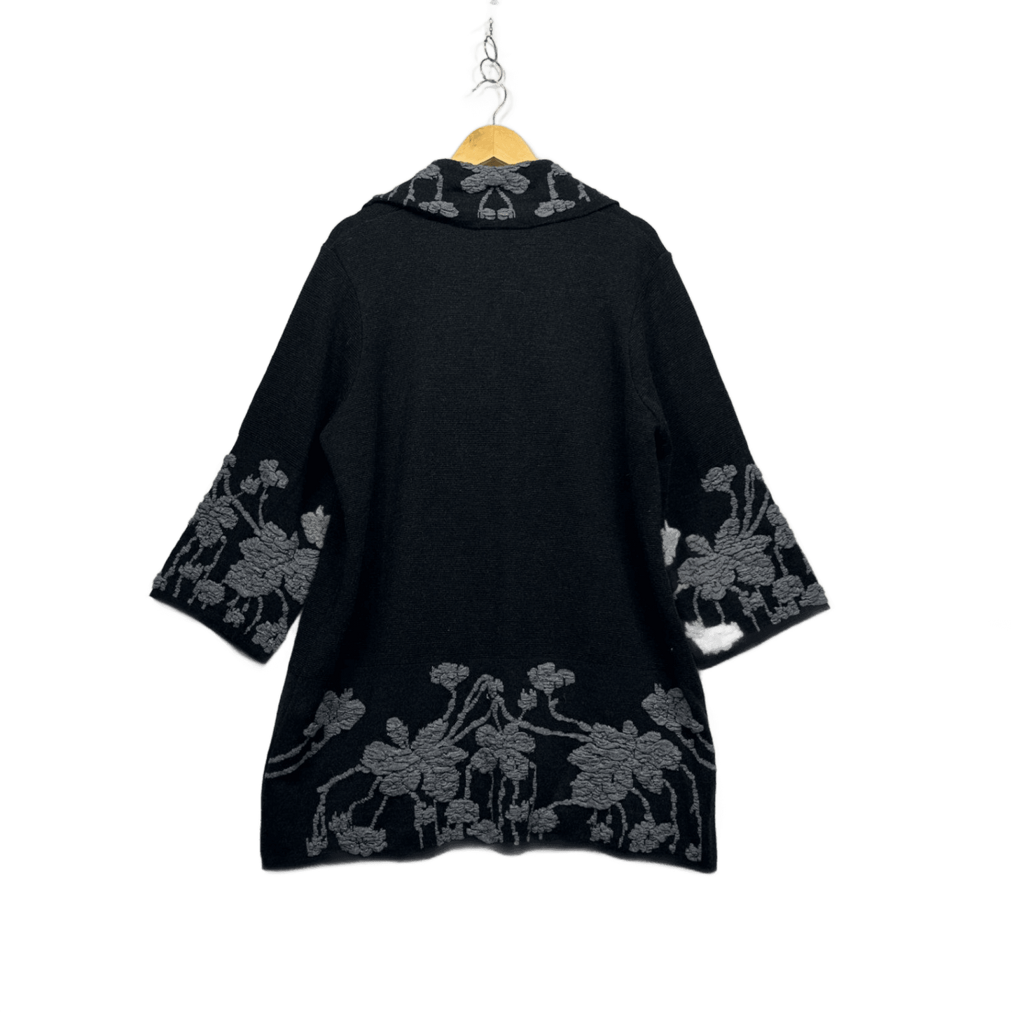 Per Una M&S Black Floral Wool Blend Long Sleeve Coat Jumper Size 22