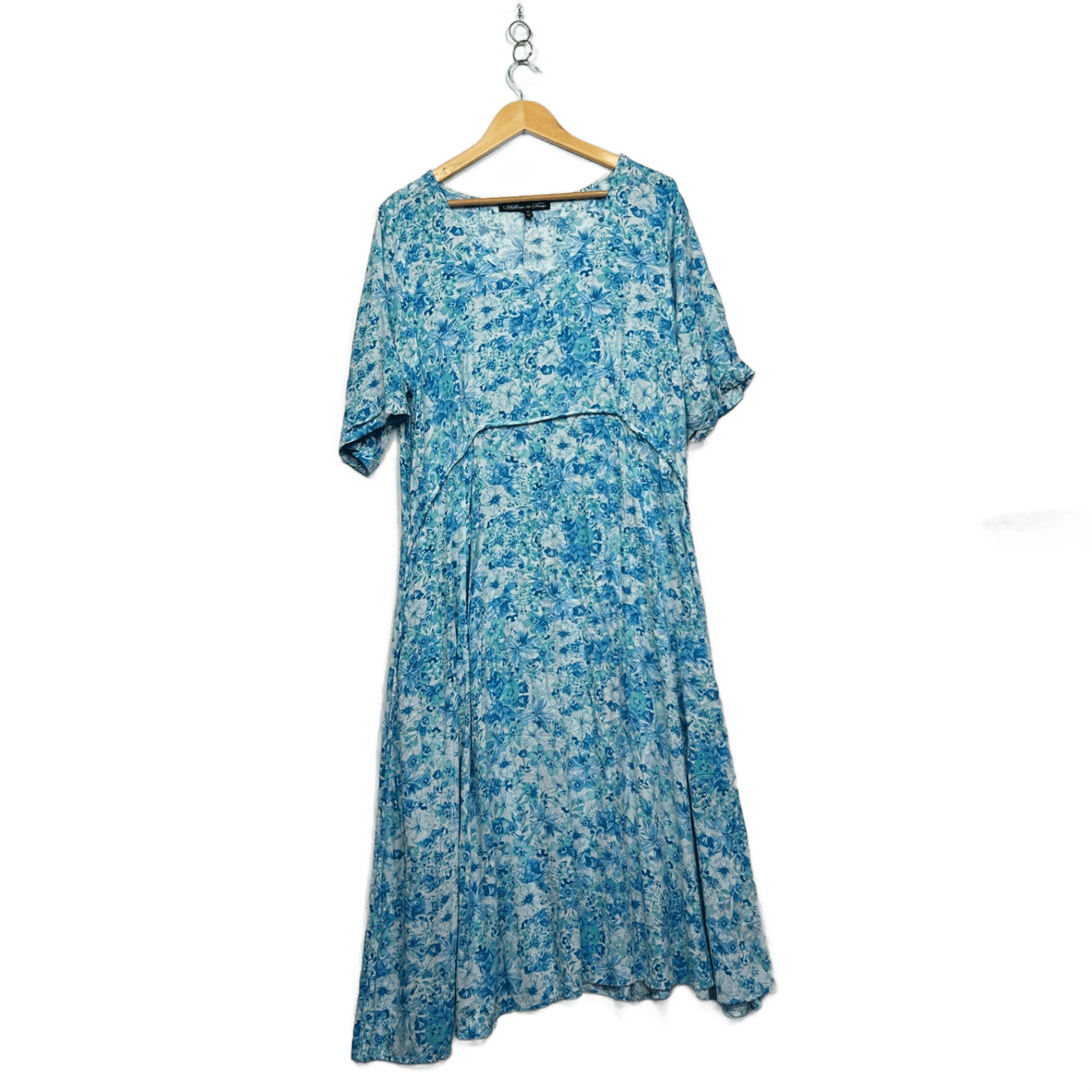 Willow Tree  Blue Viscose Short Sleeve Maxi Floral Dress Size 16