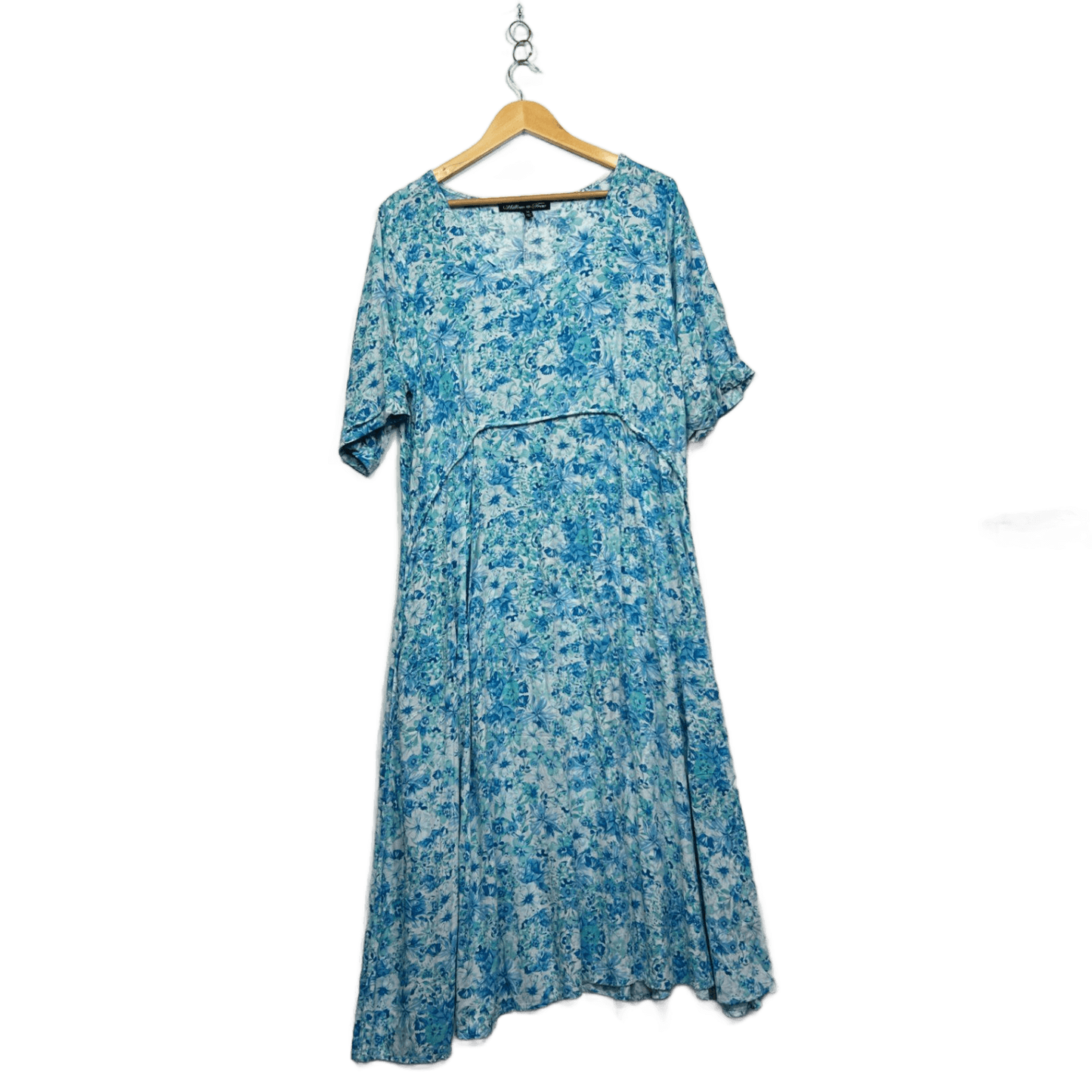 Willow Tree  Blue Viscose Short Sleeve Maxi Floral Dress Size 16