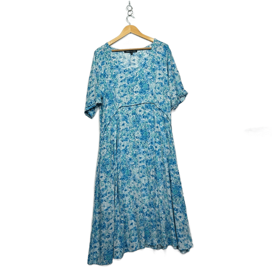 Willow Tree  Blue Viscose Short Sleeve Maxi Floral Dress Size 16