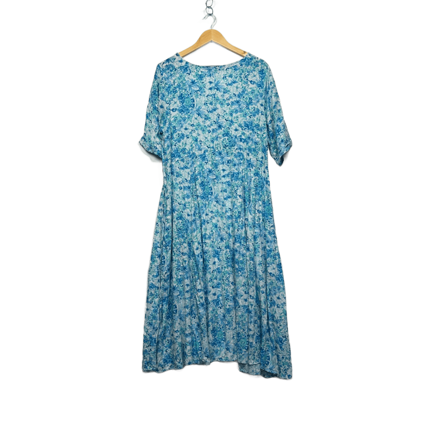 Willow Tree  Blue Viscose Short Sleeve Maxi Floral Dress Size 16