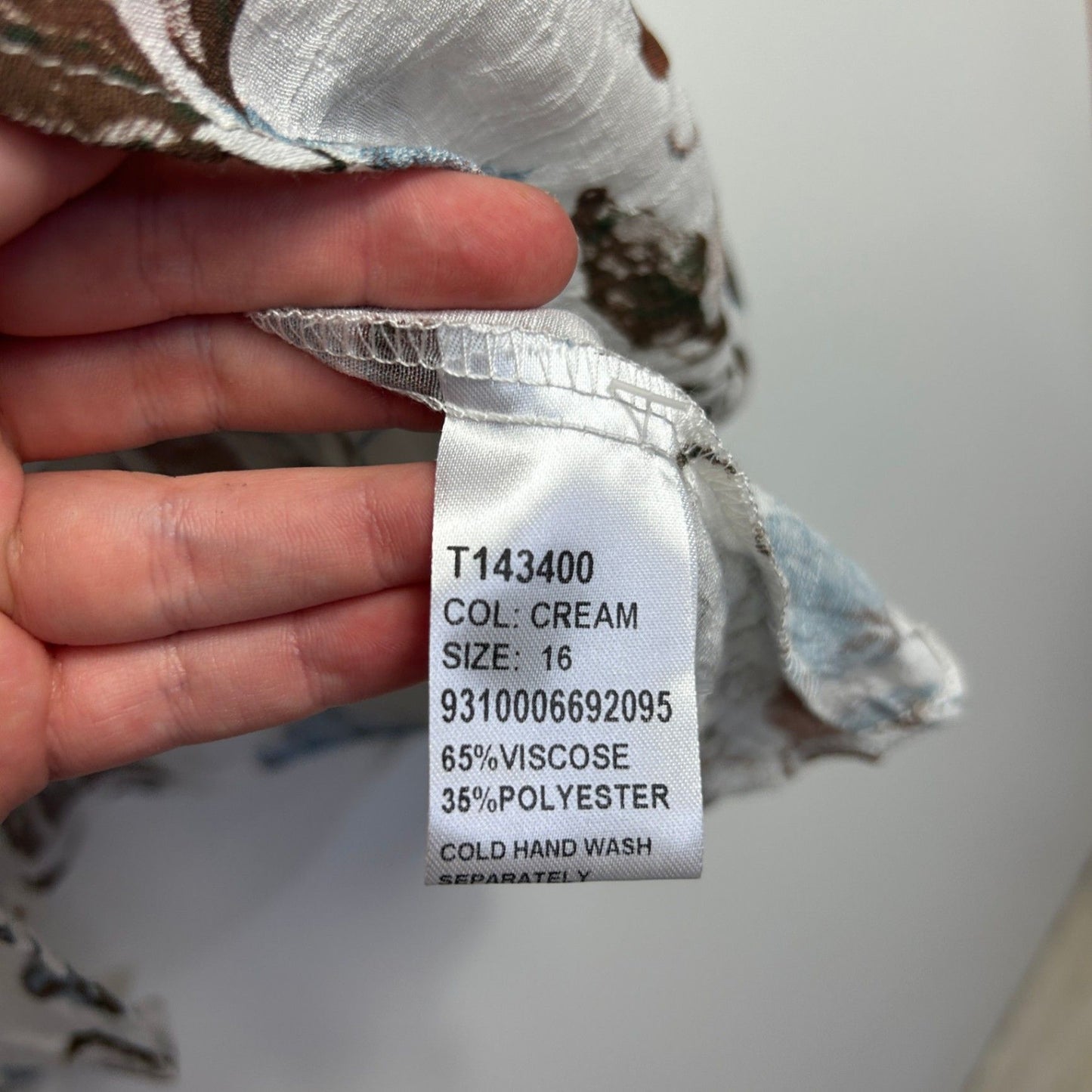 Caroline Morgan 3/4 Sleeve Leaf Print Tunic Top Blouse Size 14 16