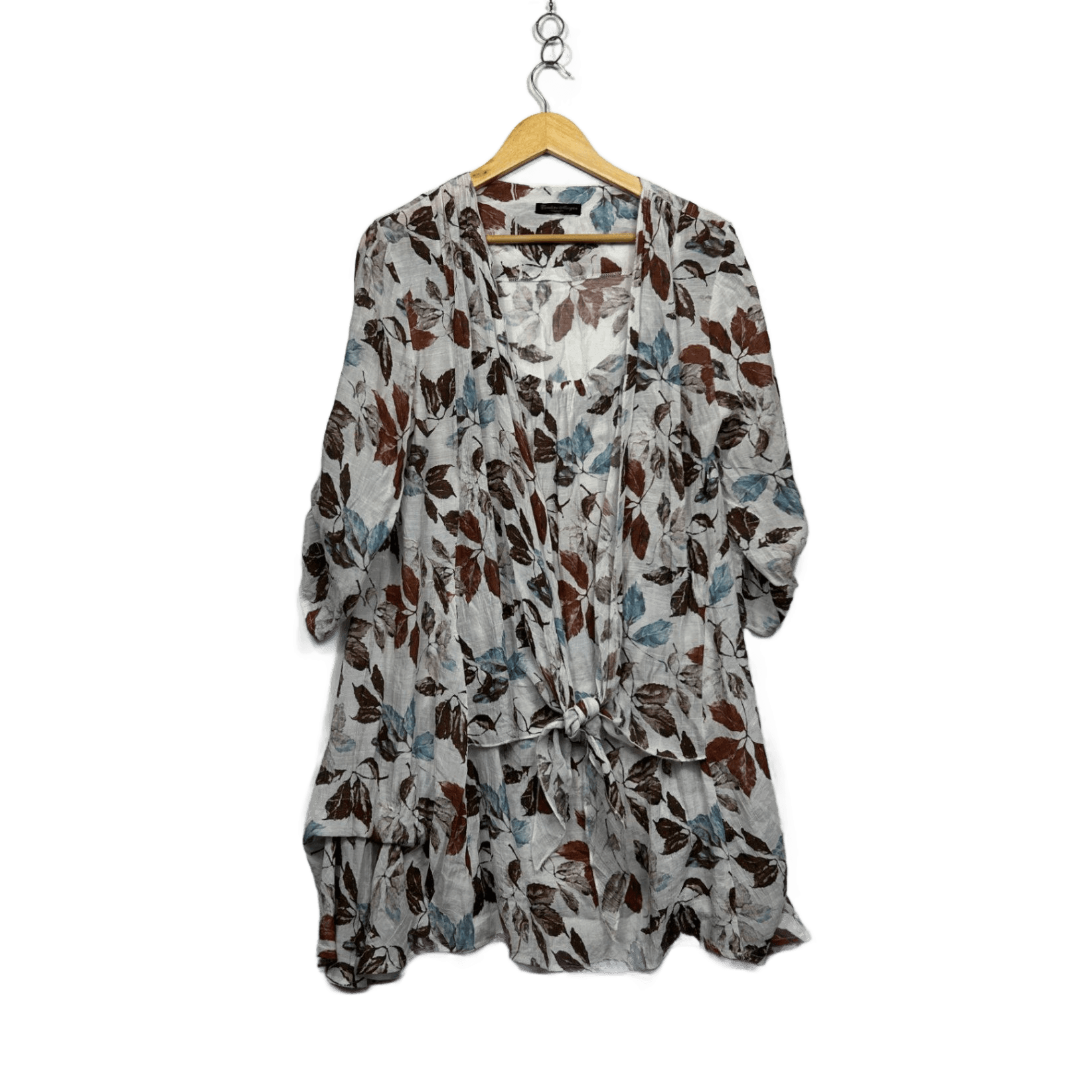 Caroline Morgan 3/4 Sleeve Leaf Print Tunic Top Blouse Size 14 16