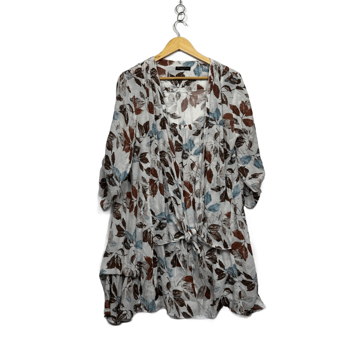 Caroline Morgan 3/4 Sleeve Leaf Print Tunic Top Blouse Size 14 16