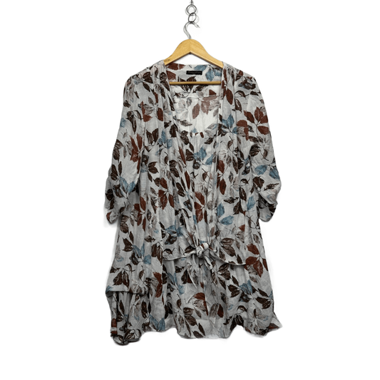 Caroline Morgan 3/4 Sleeve Leaf Print Tunic Top Blouse Size 14 16