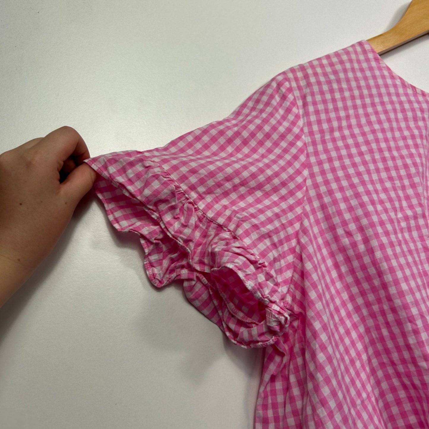 Caroline Morgan  Pink Cotton Short Sleeve Gingham Check Top Size 12