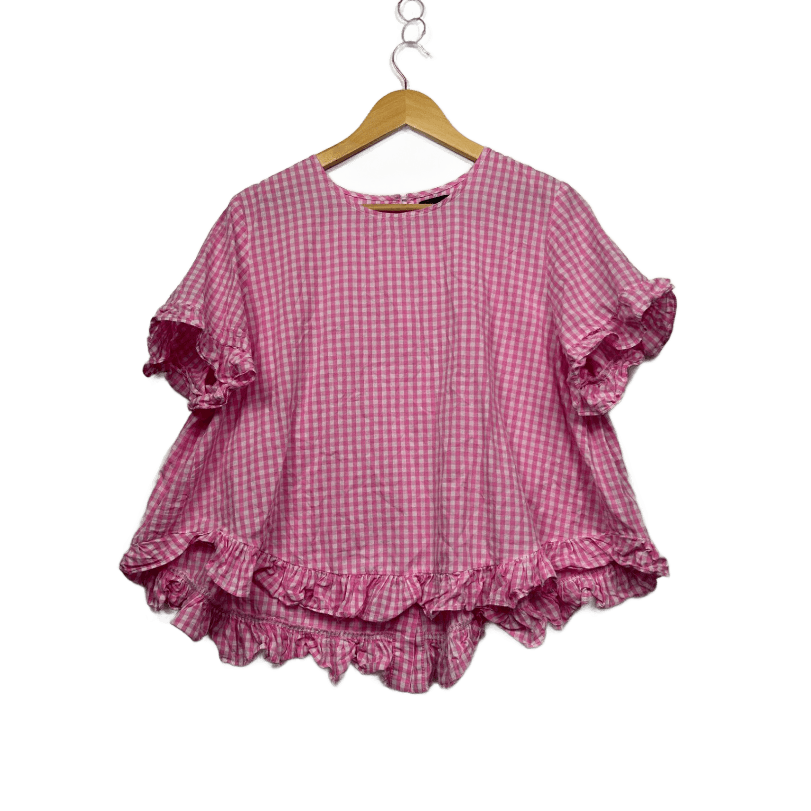 Caroline Morgan  Pink Cotton Short Sleeve Gingham Check Top Size 12