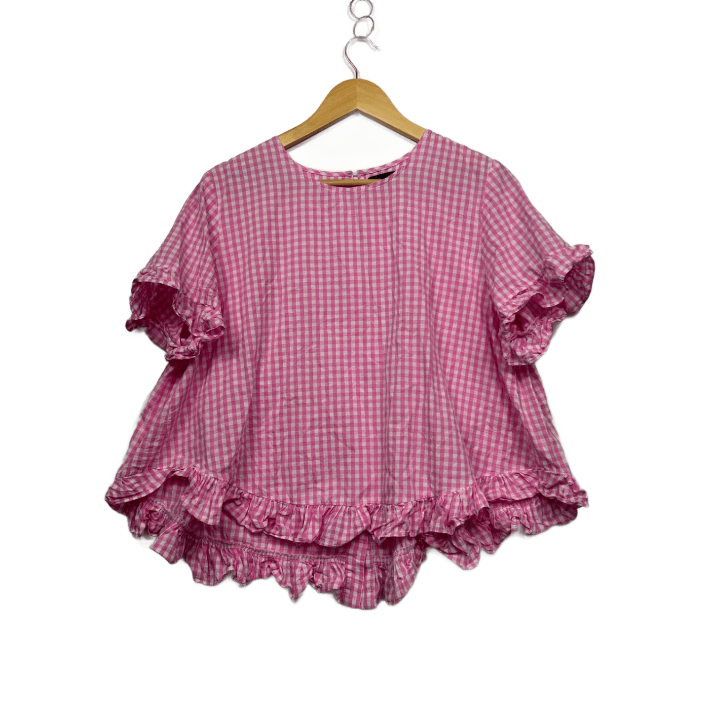 Caroline Morgan  Pink Cotton Short Sleeve Gingham Check Top Size 12