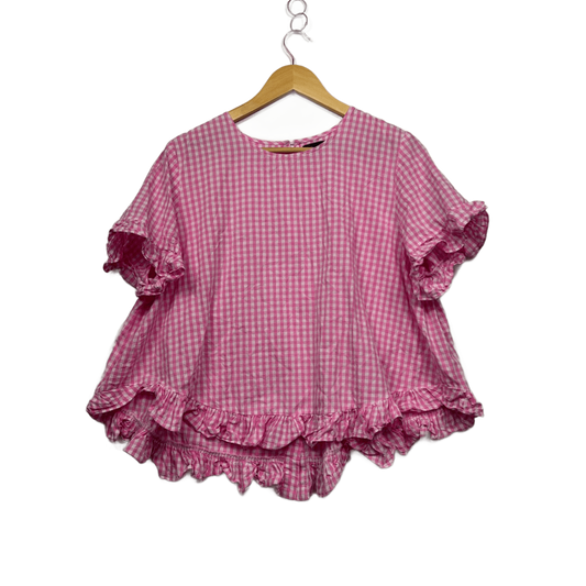 Caroline Morgan  Pink Cotton Short Sleeve Gingham Check Top Size 12