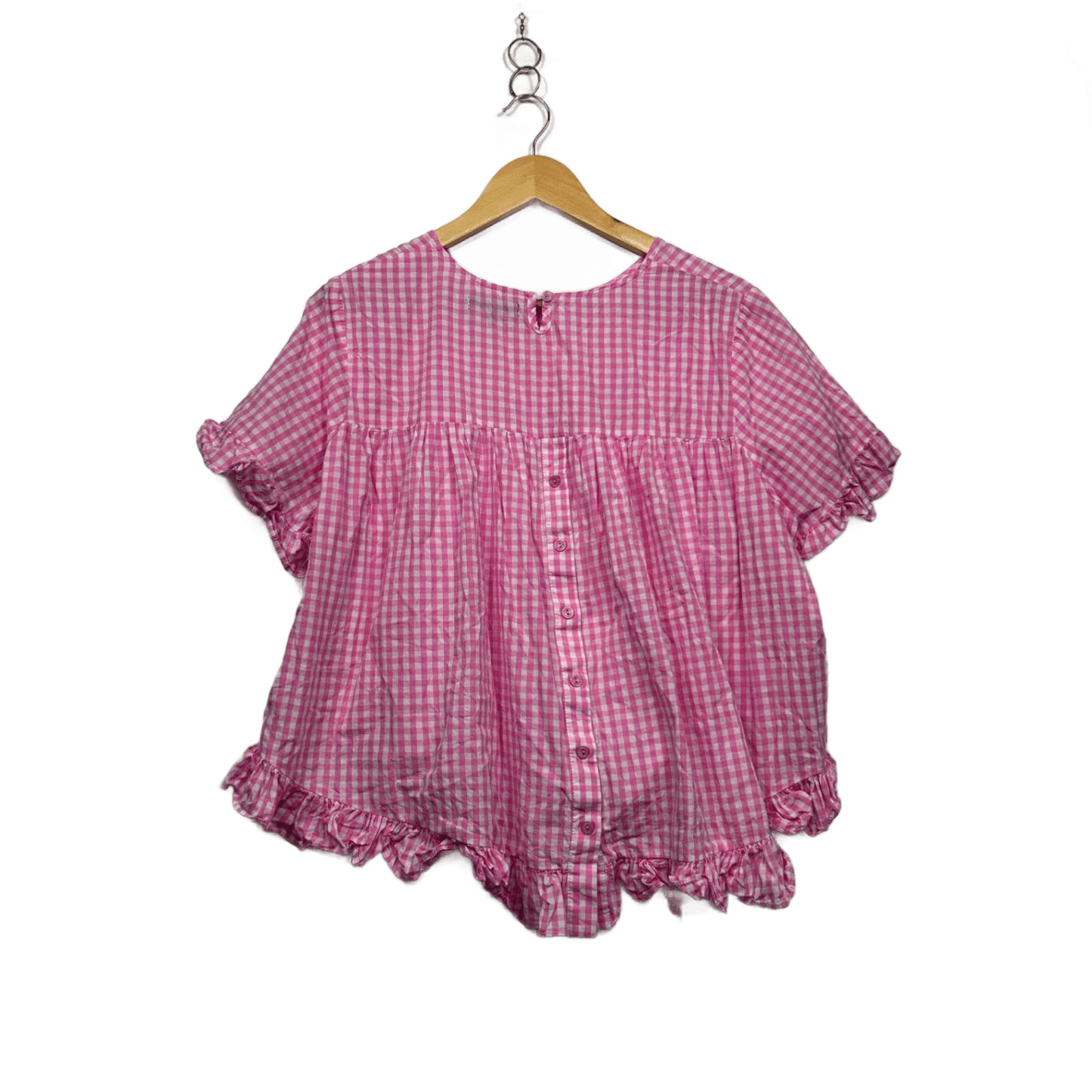 Caroline Morgan  Pink Cotton Short Sleeve Gingham Check Top Size 12