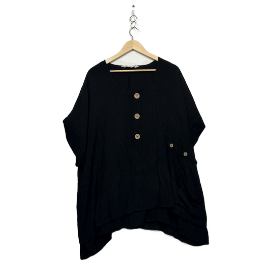 Virtuelle Black Short Sleeve Round Neck Asymmetric Tunic Top  Size 24