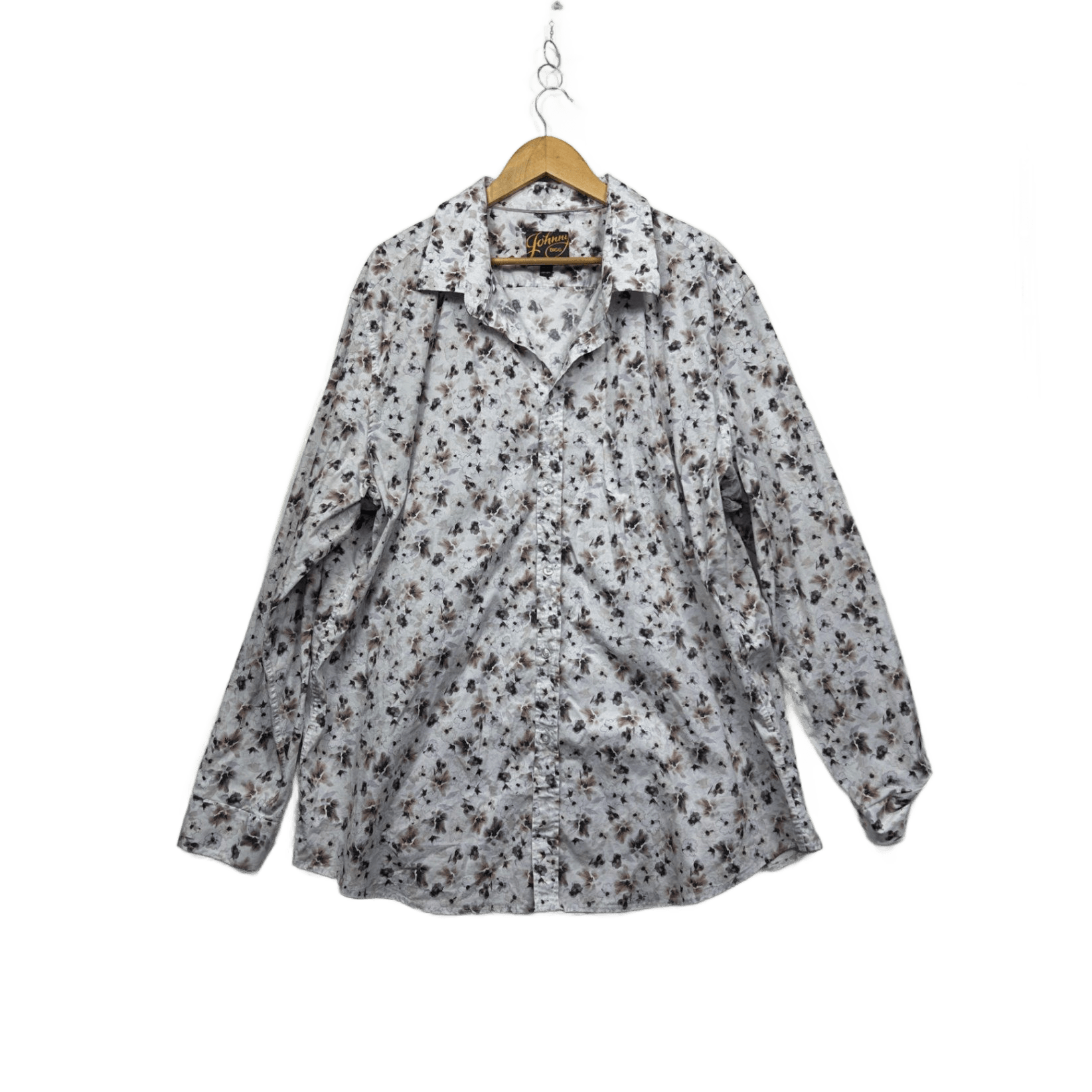 Johnny Bigg Button Up Shirt White Floral Print Long Sleeve Men's 5XL