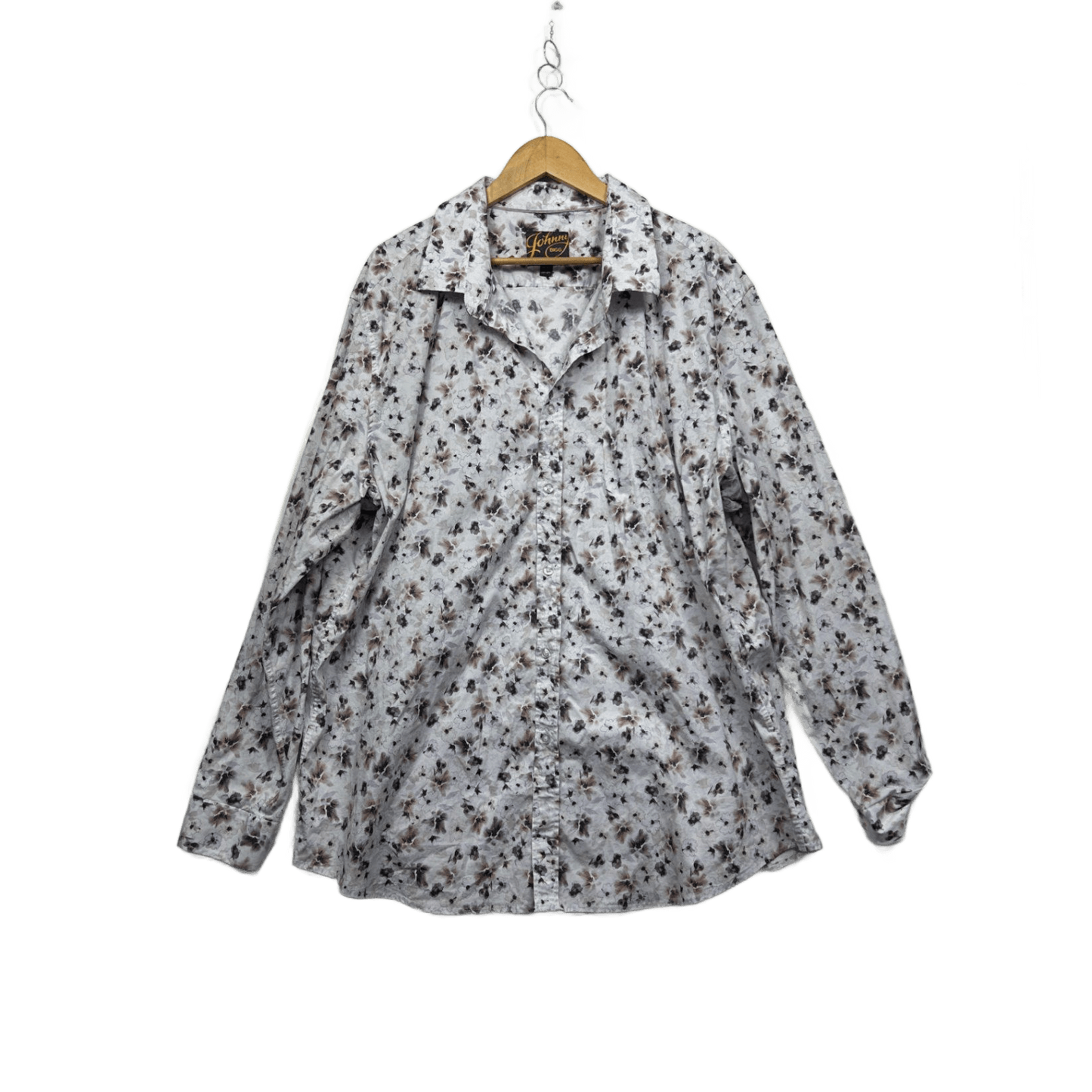 Johnny Bigg Button Up Shirt White Floral Print Long Sleeve Men's 5XL