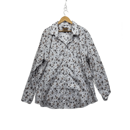 Johnny Bigg Button Up Shirt White Floral Print Long Sleeve Men's 5XL