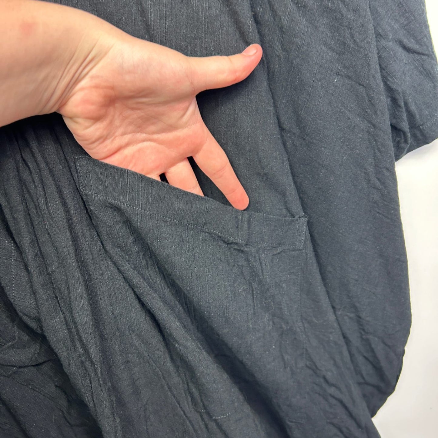 Kaliyana Black Linen Long Sleeve Open Front Waterfall Jacket Kimono 12 - 18