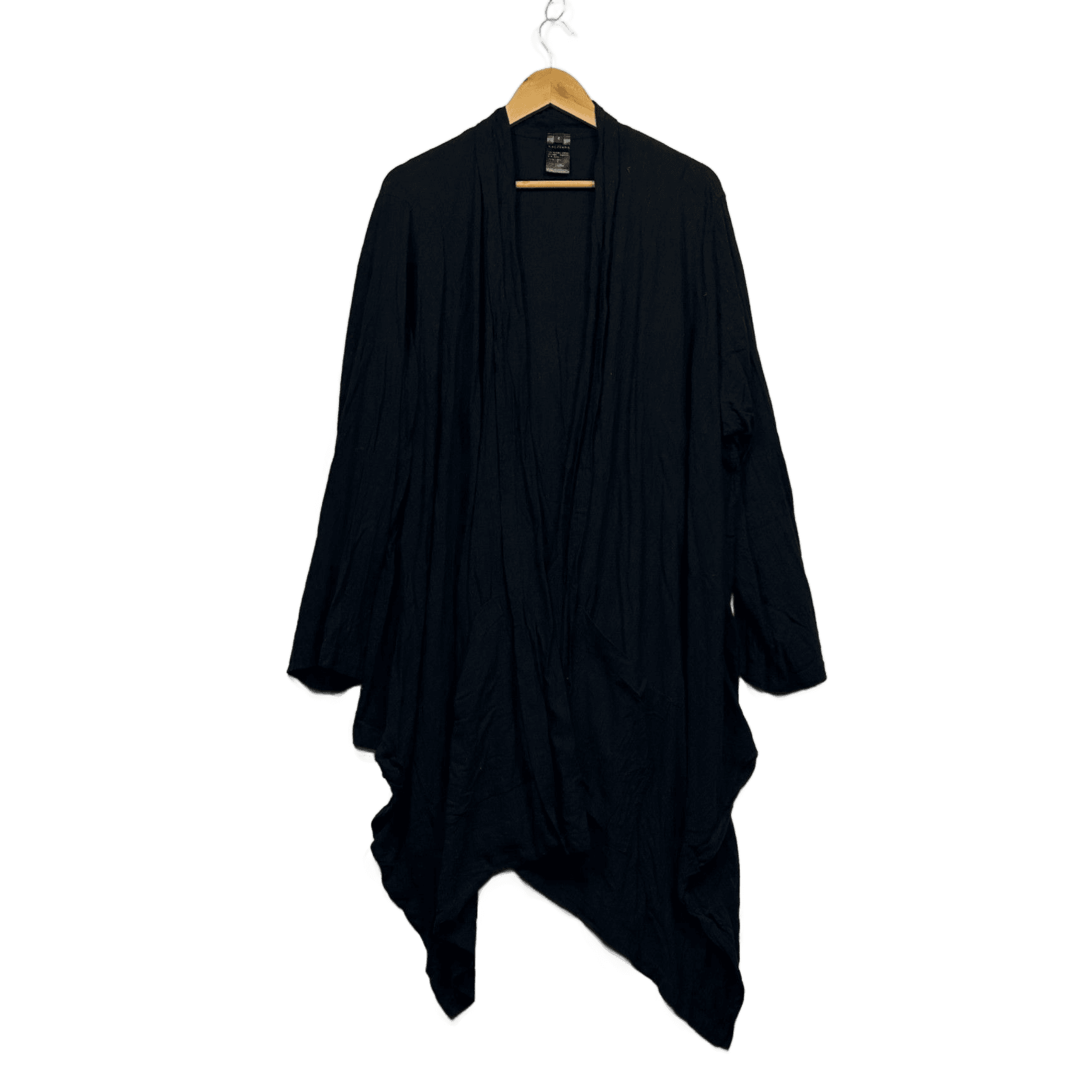 Kaliyana Black Linen Long Sleeve Open Front Waterfall Jacket Kimono 12 - 18