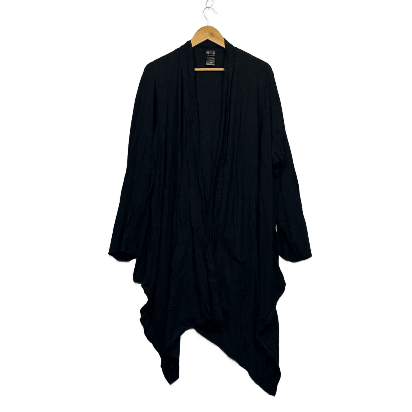 Kaliyana Black Linen Long Sleeve Open Front Waterfall Jacket Kimono 12 - 18