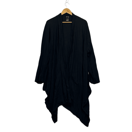 Kaliyana Black Linen Long Sleeve Open Front Waterfall Jacket Kimono 12 - 18